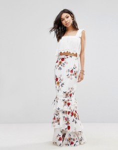 Юбка макси с рюшами и цветочным принтом Boohoo - Белый