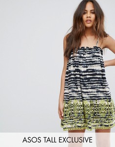 Свободное пляжное платье с вышивкой и размытым принтом ASOS TALL - Мульти