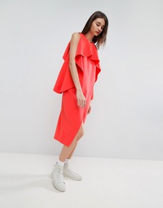 Платье миди с запахом и оборками на вороте ASOS WHITE - Красный