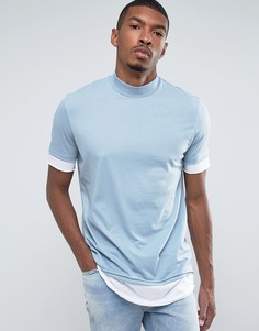 Длинная двухслойная футболка с воротником-стойкой (синий/белый) ASOS - Синий