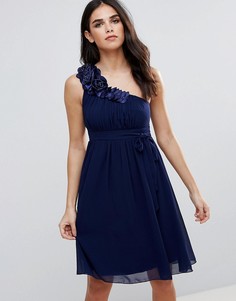 Платье для выпускного на одно плечо с цветочной отделкой Little Mistress - Темно-синий