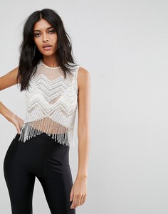 Топ с декоративной отделкой и бахромой ASOS - Розовый