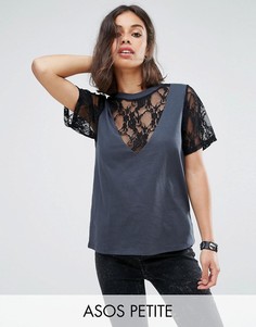 Футболка с кружевными вставками ASOS PETITE - Серый