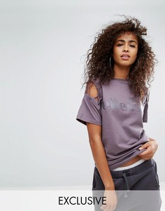 Oversize-футболка с рукавами на шнуровке и логотипом в тон Ellesse - Серый