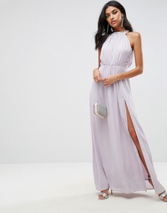 Платье макси с отделкой и драпировкой на спине ASOS - Фиолетовый