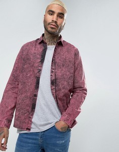 Джинсовая рубашка классического кроя с эффектом кислотной стирки ASOS - Фиолетовый