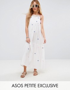 Хлопковое платье макси с вышивкой и кисточками ASOS PETITE - Белый