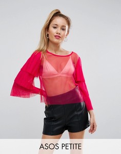 Сетчатый топ с оборками на рукавах ASOS PETITE - Розовый