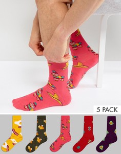 5 пар носков ярких оттенков с различным узором ASOS - Мульти