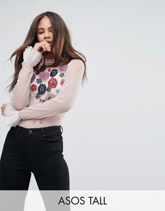 Сетчатый топ с цветочной вышивкой ASOS TALL - Фиолетовый