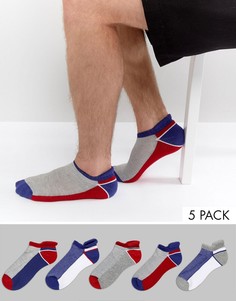 Набор из 5 пар спортивных носков с полосками и контрастными вставками на носке и пятке ASOS - Мульти
