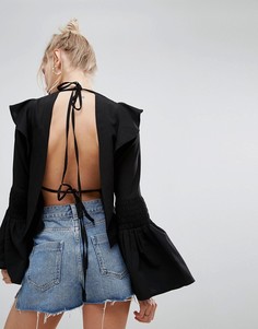 Топ с оборками и рукавами клеш ASOS - Черный