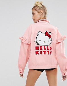 Джинсовая куртка с аппликацией на спине Lazy Oaf X Hello Kitty - Розовый