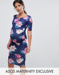 Облегающее платье с цветочным принтом ASOS Maternity - Синий