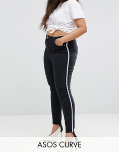 Черные джинсы скинни с полосками в спортивном стиле по бокам ASOS CURVE RIDLEY - Черный