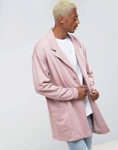 Длинное oversize-пальто из трикотажа розового цвета ASOS - Розовый