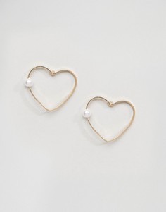 Серьги-гвоздики с сердечками и искусственным жемчугом ASOS - Золотой