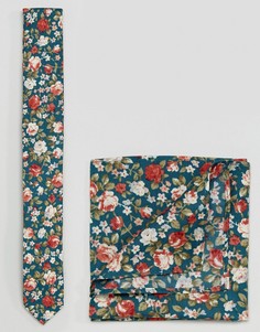 Галстук и платок паше с цветочным принтом ASOS - Синий