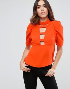 Блузка с глубоким вырезом и рукавами в стиле 80-х ASOS - Красный
