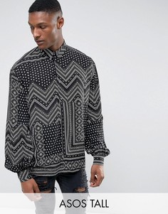 Рубашка классического кроя из вискозы с ацтекским принтом ASOS TALL - Черный