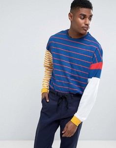 Свободный контрастный лонгслив в полоску ASOS - Синий