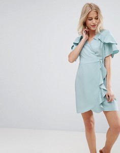 Платье мини с запахом и рукавами-оборками ASOS - Синий
