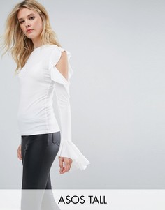Топ из крепа с вырезом на плече и оборками ASOS TALL - Кремовый