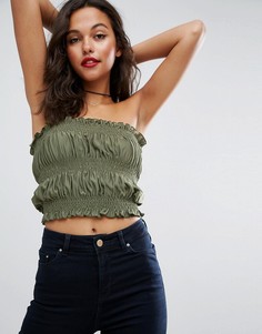 Топ с открытыми плечами и сборками ASOS - Зеленый