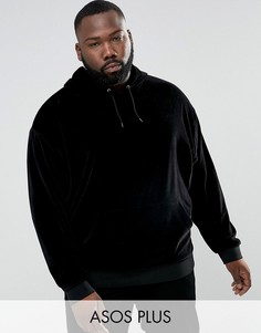 Oversize-худи черного цвета из велюра ASOS PLUS - Черный