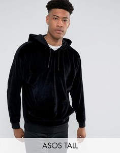 Черный свободный велюровый худи ASOS TALL - Черный