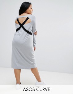 Вязаное платье с V-образным вырезом и лямками ASOS CURVE - Серый
