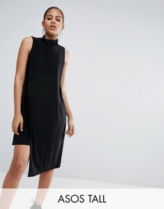 Асимметричное свободное платье с высоким воротом ASOS TALL - Черный