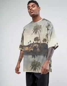 Свободная футболка с принтом ASOS - Зеленый
