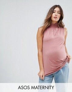 Длинный свободный топ с присборенным воротником ASOS Maternity - Розовый