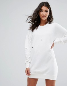 Белое свободное платье-свитер с рваной отделкой Missguided - Кремовый