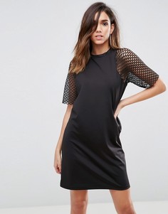 Платье-футболка с сетчатыми рукавами ASOS - Черный
