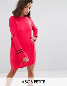 Трикотажное платье с расклешенными рукавами и отделкой в спортивном стиле ASOS PETITE - Розовый