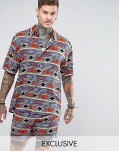 Свободная фестивальная рубашка с принтом икат Reclaimed Vintage Inspired - Синий