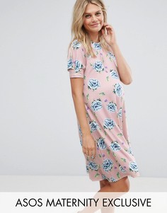 Платье-трапеция с цветочным принтом и складками на рукавах ASOS Maternity - Мульти