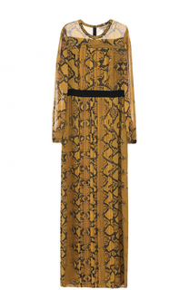 Шелковое платье-макси с поясом и принтом Burberry