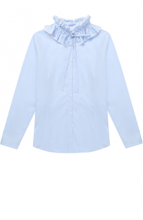 Хлопковая блуза прямого кроя с оборками и воротником-стойкой Aletta