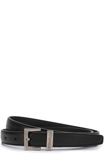 Кожаный ремень с металлизированной пряжкой и логотипом бренда Saint Laurent