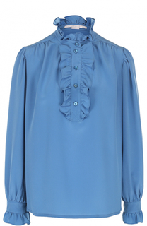 Шелковая блуза с оборками и воротником-стойкой Stella McCartney