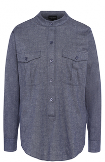 Джинсовая блуза с накладными карманами и воротником-стойкой Giorgio Armani