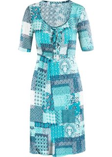 Трикотажное платье с коротким рукавом (темно-бирюзовый с узором) Bonprix