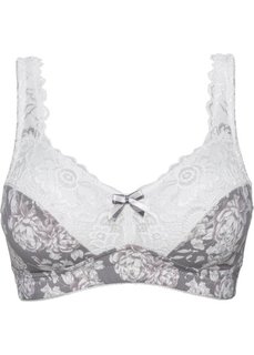 Бюстгальтер-минимайзер без косточек, чашка D (экрю/серый с принтом) Bonprix