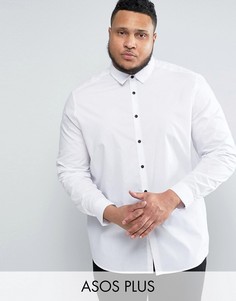 Рубашка классического кроя с контрастными пуговицами ASOS PLUS - Белый