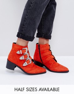 Черные замшевые ботильоны с пряжками ASOS RELIEVE - Красный