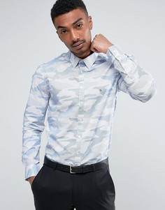 Эластичная строгая рубашка зауженного кроя с камуфляжным принтом Calvin Klein - Темно-синий