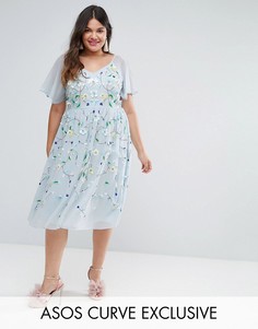 Платье миди с декоративной отделкой ASOS CURVE SALON - Синий